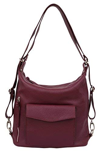 AMBRA Moda echt Leder 2 in 1 Damenrucksack CityRucksack DayPack Schultertasche GL016, Bordeaux, XL von AMBRA Moda