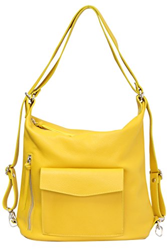 AMBRA Moda echt Leder 2 in 1 Damenrucksack CityRucksack DayPack Schultertasche GL016, Gelb, XL von AMBRA Moda
