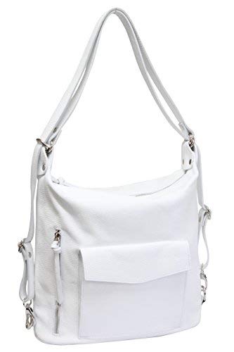 AMBRA Moda echt Leder 2 in 1 Damenrucksack CityRucksack DayPack Schultertasche GL016, Weiß, XL von AMBRA Moda