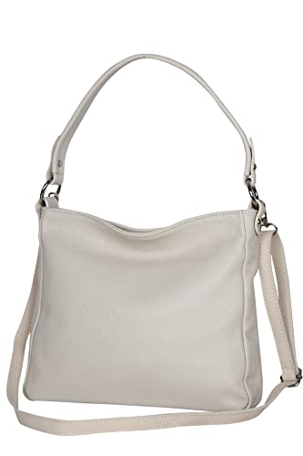 AMBRA Moda GL35 - Damen Handtasche Schultertasche Umhängetasche aus genarbtem Rindsleder (Beige Creme) von AMBRA Moda