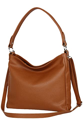 AMBRA Moda GL35 - Damen Handtasche Schultertasche Umhängetasche aus genarbtem Rindsleder (Camelbraun) von AMBRA Moda