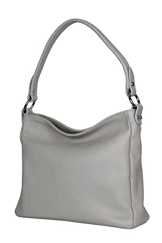 AMBRA Moda GL35 - Damen Handtasche Schultertasche Umhängetasche aus genarbtem Rindsleder (Hellgrau) von AMBRA Moda