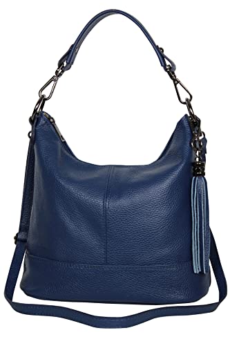 AMBRA Moda GLX09 - Damen Handtasche Schultertasche Beutel aus Echtleder (Jeansblau) von AMBRA Moda