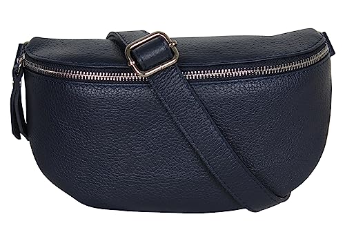 AmbraModa GLX1 - Damen Herren Unisex kleine Hüfttasche Gürteltasche Bauchtasche Umhängetasche aus Echtleder (Dunkelblau) von AMBRA Moda