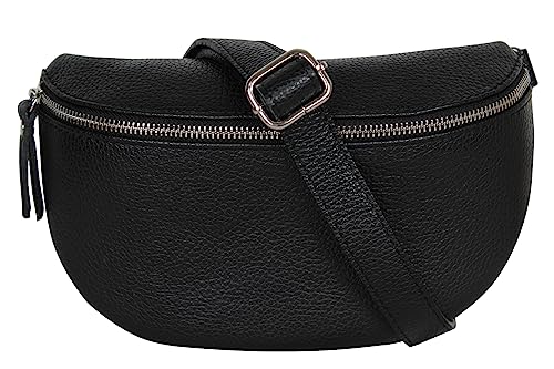 AmbraModa GLX1 - Damen Herren Unisex kleine Hüfttasche Gürteltasche Bauchtasche Umhängetasche aus Echtleder (Schwarz) von AMBRA Moda