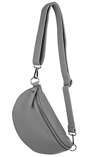 AMBRA Moda GLX10 - Damen Herren unisex kleine Hüfttasche Gürteltasche Bauchtasche Umhängetasche aus Echtleder (Grau) von AMBRA Moda