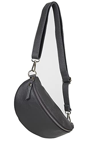 AMBRA Moda GLX10 - Damen Herren unisex kleine Hüfttasche Gürteltasche Bauchtasche Umhängetasche aus Echtleder (Dunkelgrau) von AMBRA Moda