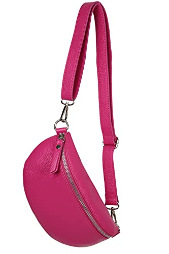 AMBRA Moda GLX10 - Damen Herren unisex kleine Hüfttasche Gürteltasche Bauchtasche Umhängetasche aus Echtleder (Fuchsia) von AMBRA Moda