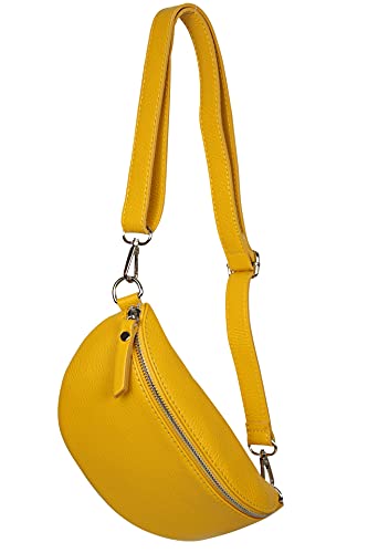 AMBRA Moda GLX10 - Damen Herren unisex kleine Hüfttasche Gürteltasche Bauchtasche Umhängetasche aus Echtleder (Gelb) von AMBRA Moda
