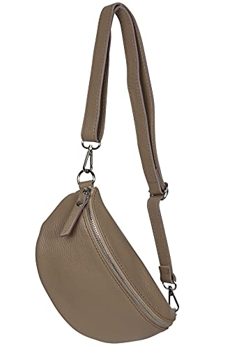 AMBRA Moda GLX10 - Damen Herren unisex kleine Hüfttasche Gürteltasche Bauchtasche Umhängetasche aus Echtleder (Helltaupe) von AMBRA Moda