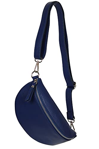 AMBRA Moda GLX10 - Damen Herren unisex kleine Hüfttasche Gürteltasche Bauchtasche Umhängetasche aus Echtleder (Jeansblau) von AMBRA Moda