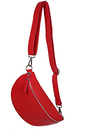 AMBRA Moda GLX10 - Damen Herren unisex kleine Hüfttasche Gürteltasche Bauchtasche Umhängetasche aus Echtleder (Rot) von AMBRA Moda
