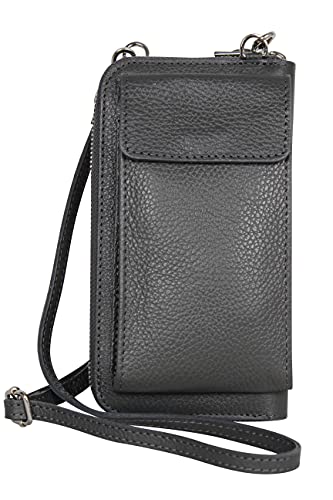 AmbraModa GLX21 - multifunktionale Damen Handytasche, Umhängetasche, Geldbörse aus echtem Leder, geeignet für Handys bis 6,5 Zoll (Dunkelgrau) von AMBRA Moda