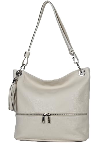 AMBRA Moda GLX37 - Italienische Handtasche, Damen - Schultertasche Damen Umhängtaschen Leder (Beige Creme) von AMBRA Moda