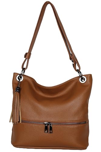 AMBRA Moda GLX37 - Italienische Handtasche, Damen - Schultertasche Damen Umhängtaschen Leder (Camelbraun) von AMBRA Moda