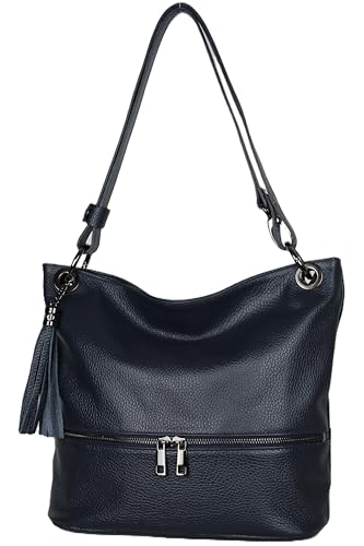 AMBRA Moda GLX37 - Italienische Handtasche, Damen - Schultertasche Damen Umhängtaschen Leder (Dunkelblau) von AMBRA Moda