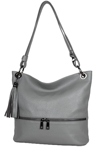 AmbraModa GLX37 - Italienische Handtasche, Damen - Schultertasche Damen Umhängtaschen Leder (Grau) von AMBRA Moda