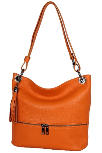 AMBRA Moda GLX37 - Italienische Handtasche, Damen - Schultertasche Damen Umhängtaschen Leder (Orange) von AMBRA Moda