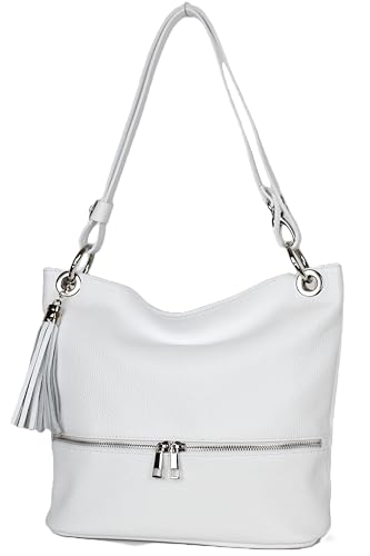 AMBRA Moda GLX37 - Italienische Handtasche, Damen - Schultertasche Damen Umhängtaschen Leder (Weiß) von AMBRA Moda