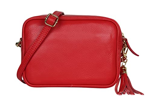 AMBRA Moda GLX8 - Damen Handtasche Umhängetasche Schultertasche Handytasche aus genarbtem Rindsleder (Rot) von AMBRA Moda