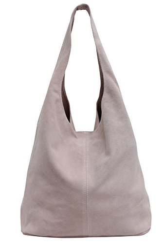 Damen Ledertasche Shopper Wildleder Handtasche Schultertasche Beuteltasche WL818 (Altrosa) von AMBRA Moda