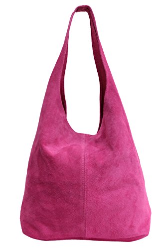 AMBRA Moda Damen Ledertasche Shopper Wildleder Handtasche Schultertasche Beuteltasche WL818 (Fuchsia) von AMBRA Moda