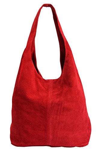 AMBRA Moda Damen Ledertasche Shopper Wildleder Handtasche Schultertasche Beuteltasche WL818 (Rot) von AMBRA Moda