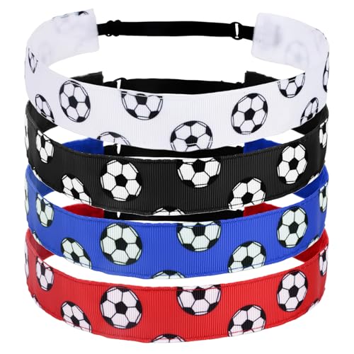 AMCAMI Fußball-Stirnbänder für Mädchen, 4 Stück, Sport-Stirnbänder, rutschfeste Stirnbänder für Mädchen, Fußball-Stirnbänder für Mädchen, athletisches Stirnband, Fußballzubehör für Mädchen von AMCAMI