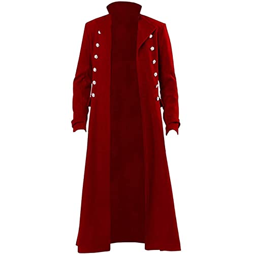 AMCOIN Herren Mid-Century Steampunk Trenchcoat,Vintage Tuxedo Halloween Kostüm Piratenmantel Viktorianische Jacke (Rot,M) von AMCOIN