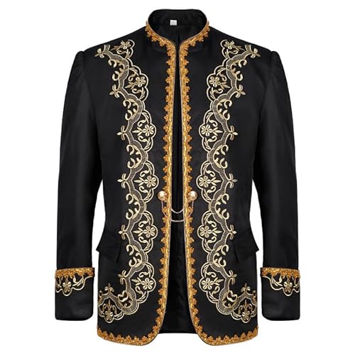 AMCOIN Herren Prinz Kostüm Blazer Steampunk Frack Mantel Männer Schwarzgold Bestickter Smoking Festlich Mittelalter Viktorianischen Retro Jacke (Goldfarbenes Kleid - schwarz,M) von AMCOIN