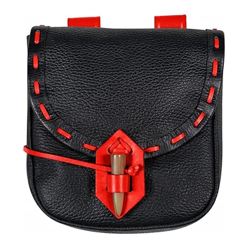 Herren Fanny Pack Retro Renaissance Kostümzubehör Mittelalter künstliches Leder Fanny Pack Cosplay Münzgeldbörse Für Cosplay geeignet (Schwarz Rot,20,3 cm * 17,7 cm) von AMCOIN