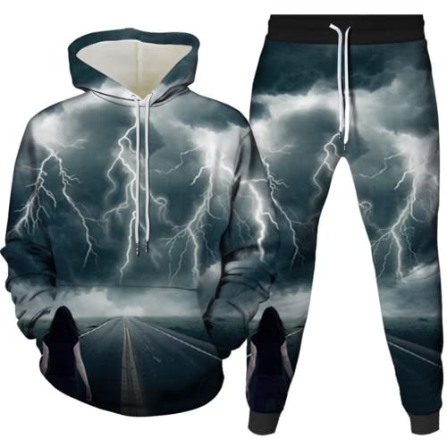 AMCYT Herren Landschaft Hoodie und Hose Unisex Set Jogginganzug 3D Jogger Hose Lässige S-6XL (Herren6,M) von AMCYT