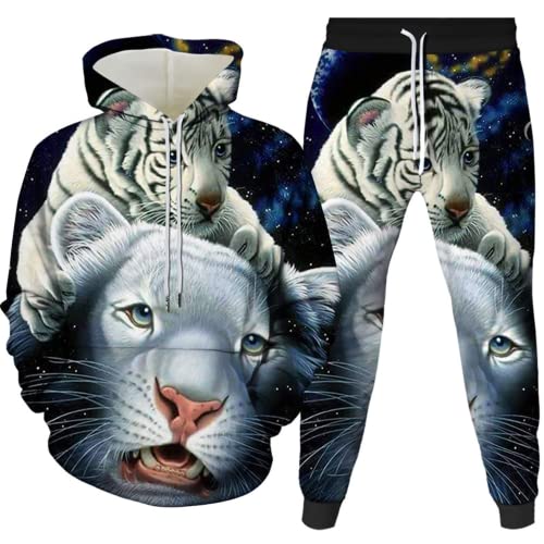 AMCYT Herren Tiger Druck Hoodie und Hose Trainingsanzug 3D Printed Herren Hoodie Tops Hosen Sets (Tiger 6,XXXL) von AMCYT