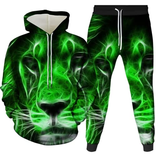 AMCYT Herren Tiger Jogginganzug 3D gedruckter Herren Kapuzenpullover zweiteiliges Set Tier 3D Drucken Kapuzenpullover + Schwarze (Tiger1,6XL) von AMCYT