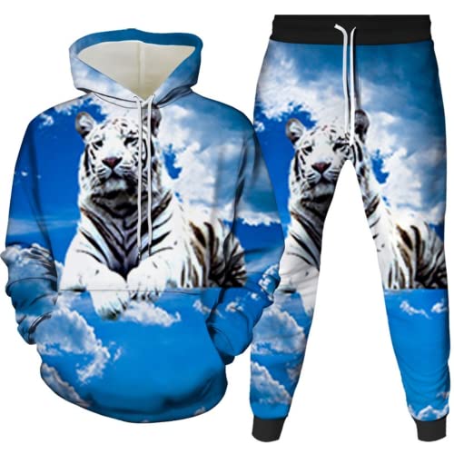 AMCYT Herren Tiger Jogginganzug 3D gedruckter Herren Kapuzenpullover zweiteiliges Set Tier 3D Drucken Kapuzenpullover + Schwarze (Tiger2,L) von AMCYT