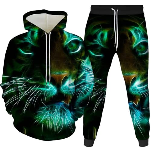 AMCYT Herren Tiger Jogginganzug 3D gedruckter Herren Kapuzenpullover zweiteiliges Set Tier 3D Drucken Kapuzenpullover + Schwarze (Tiger4,6XL) von AMCYT