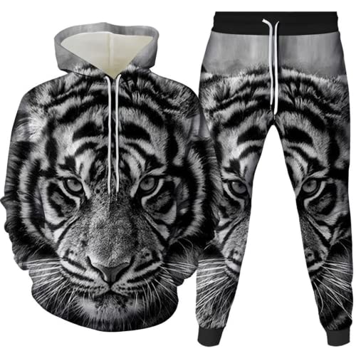 AMCYT Herren Tiger Jogginganzug 3D gedruckter Herren Kapuzenpullover zweiteiliges Set Tier 3D Drucken Kapuzenpullover + Schwarze (Tiger6,XL) von AMCYT