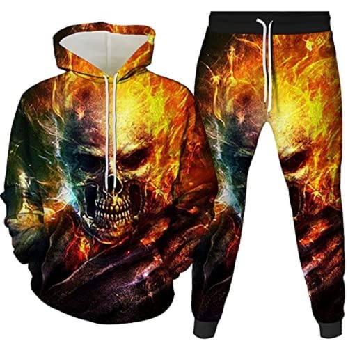 AMCYT Herren Totenkopf Jogginganzug Zweiteiler Hoodie für Herren mit Totenkopf (Men's1,L) von AMCYT