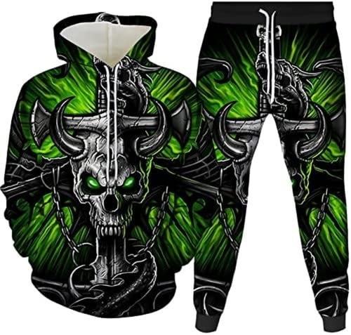 AMCYT Herren Totenkopf Jogginganzug Zweiteiler Hoodie für Herren mit Totenkopf (Men's8,XL) von AMCYT