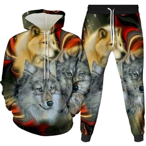 AMCYT Herren Trainingsanzug Hoodie und Trainingshose Jogginganzug Unisex 3D Druck Hoodie Herren Kapuzenpullover (Wolf 5,5XL) von AMCYT