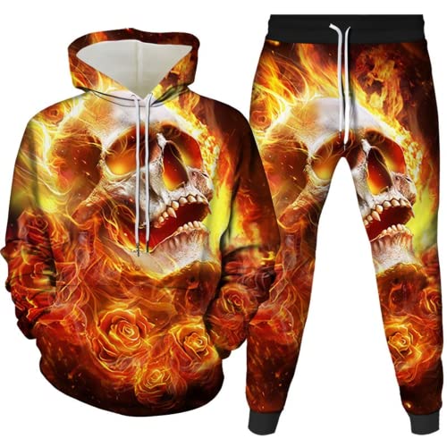 AMCYT Jungen Skelett Trainingsanzug Herren Kapuzenpullover Pullover Jogger Unisex Set Jogginganzug 3D Jogger Hose Lässige (Jungen7,S) von AMCYT