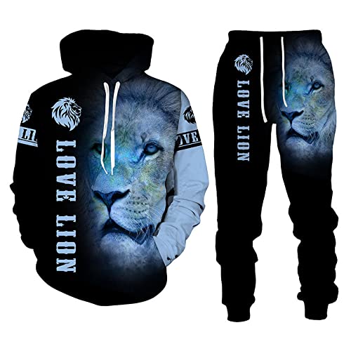 AMCYT Lion Men's Hoodie und Hose Hooded Sweater Set Men's Sportswear Sportswear Long Sleeve Men's Set (Lion2,L) von AMCYT