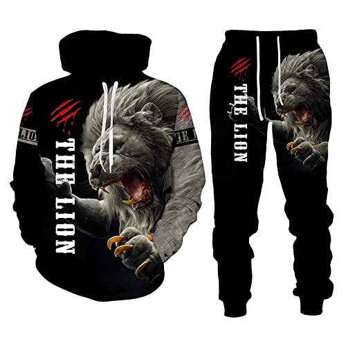 AMCYT Lion Men's Hoodie und Hose Hooded Sweater Set Men's Sportswear Sportswear Long Sleeve Men's Set (Lion4,XL) von AMCYT