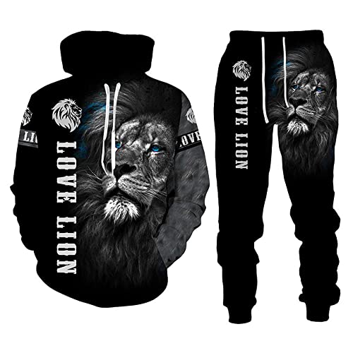 AMCYT Lion Men's Hoodie und Hose Hooded Sweater Set Men's Sportswear Sportswear Long Sleeve Men's Set (Lion5,XL) von AMCYT