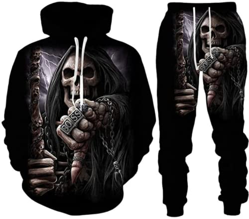 AMCYT Unisex Trainingsanzug Set 3D Totenkopf Sportswear Anzug Hoodie Hosenanzug Mode (Herren5,5XL) von AMCYT