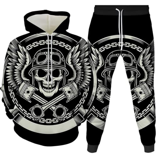 AMCYT Winteranzug Totenkopf Herren 3D Kapuzenpullover Zweiteiliges Set Skull pattern Hoodie und Hose Herren Trainingsanzug Jogginganzug (Herren 3,S) von AMCYT