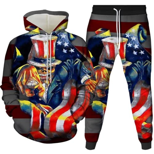 AMCYT Winteranzug Totenkopf Herren 3D Kapuzenpullover Zweiteiliges Set Skull pattern Hoodie und Hose Herren Trainingsanzug Jogginganzug (Herren 9,S) von AMCYT