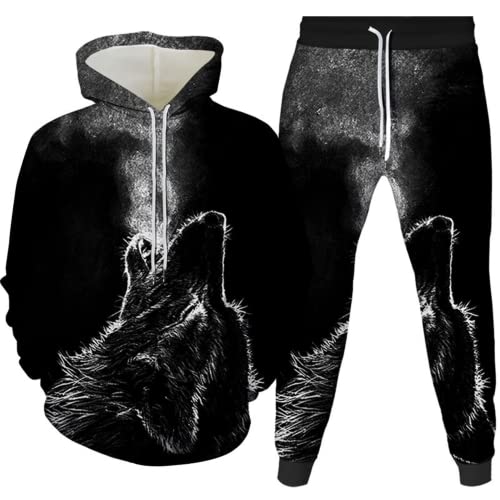 AMCYT wolf Herren Hoodie und Hose Herren Tier 3D-Druck lose Pullover + Jogginghose Trainingsanzug Hausanzug Joggingsuit (wolf3,4XL) von AMCYT