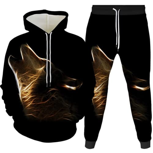 AMCYT wolf Herren Hoodie und Hose Herren Tier 3D-Druck lose Pullover + Jogginghose Trainingsanzug Hausanzug Joggingsuit (wolf4,XL) von AMCYT