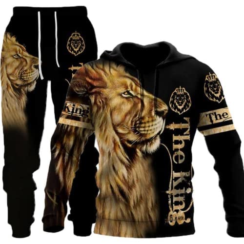 Herren Lion Tiger Colour Jogging Anzug Trainingsanzug Sportanzug Fitness Sporthose Hose Hoodie (Herren1,L) von AMCYT